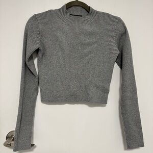 Brandy Melville Women's Mock Neck Grey Cropped Ribbed Knit Sweater Size XS/S
